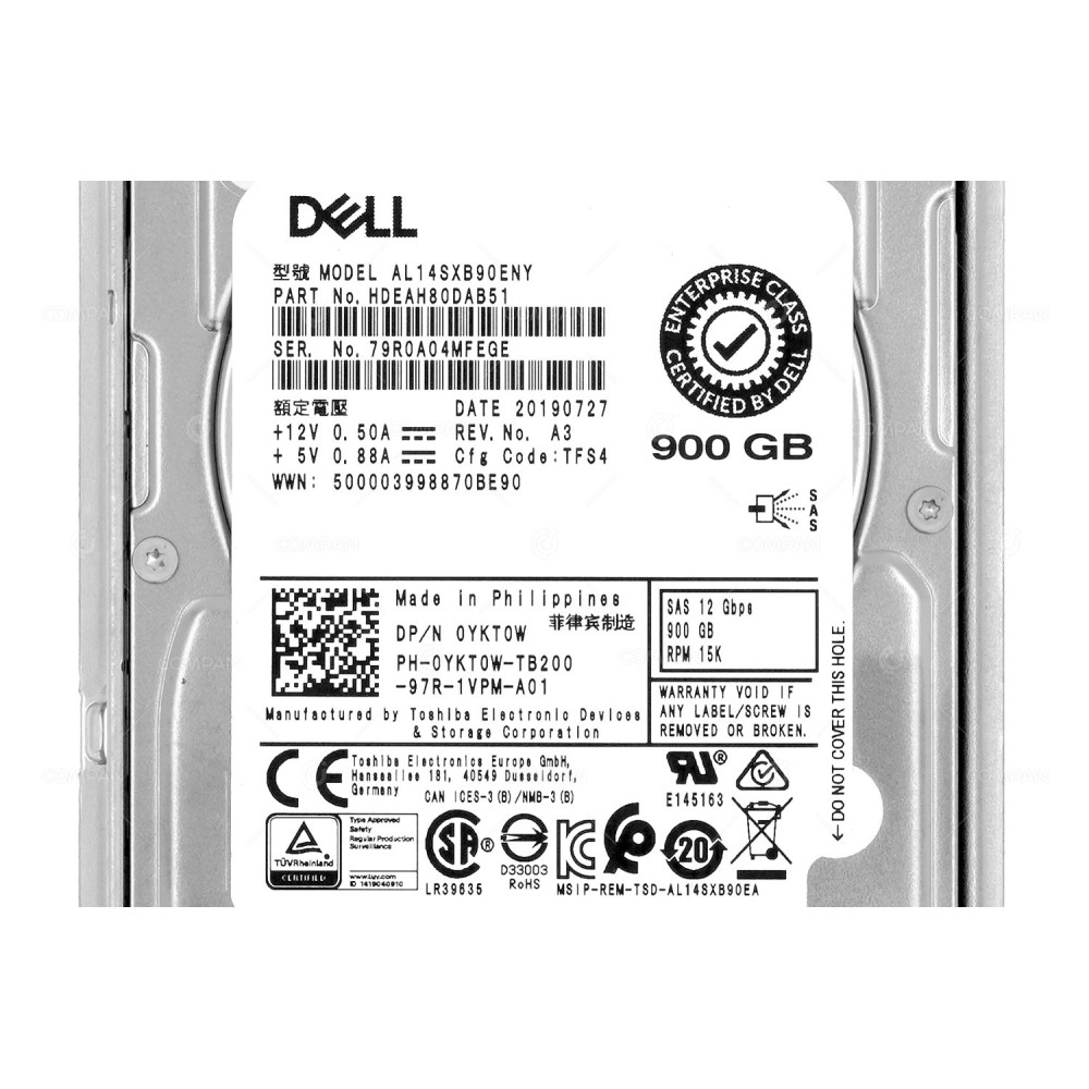 YKT0W G14 DELL HARD DRIVE 900GB 15K 12G SAS 2.5 SFF G14 0YKT0W, AL14SXB90ENY, HDEAH80DAB51